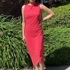 Y2K Byer Too asymmetrical cherry blossom sleeveless midi dress